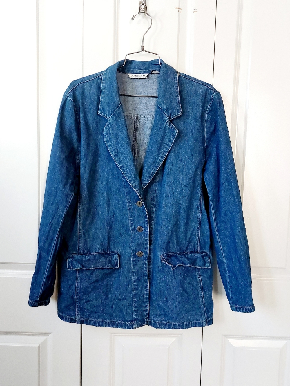 90s Denim Blazer Victoria Jones Medium y2k Boyfriend Relaxed Granny Cottagecore